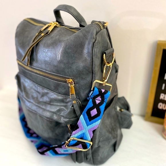 Brand NEW! Grey Camden Bag w/Aqua Geo Lavender Crossbody Strap💜💙 - Picture 6 of 16